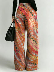 Women's Retro Geometric Floral Patterns Printed Stylish Cutout Casual Denim Jeans