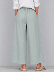 Women's Cotton-linen Casual Trousers — Lightweight Spring/summer Retro-style Wide-leg Pants With Ethnic Embroidery