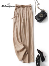 Women's Jacquard PatternTencel and Linen Wide-leg Casual Pants(Belt Included)