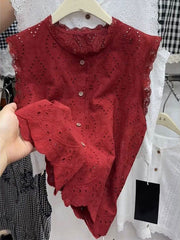 Elegant And Stylish Sleeveless Cotton Top With Embroidered Lace Paneling