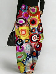 Women's Retro Geometric Art Print Casual Stylish Hollow Denim Pants