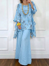 Loose-fit Casual Floral-print Linen & Cotton Top And Pants Two-piece Set