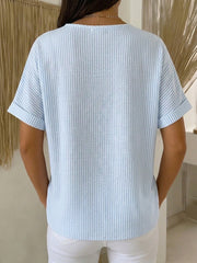 Artistic Cut Striped Cotton-linen Shirt Blouse