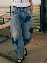 Women's Love Print Loose-fit Mid-rise Straight-leg Jeans
