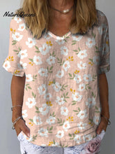 Sweet Spring White Floral Repeat Pattern Printed Women's Casual Cotton And Linen Shirt