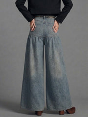 Retro Striped Print Wide-leg Jeans