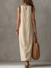 Women's Elegant-line Round-neck Sleeveless Front Slit Dress