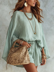 Women's Casual Solid-color Loose-fit Drawstring Shorts Set