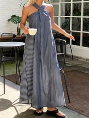 Women's Striped Art Stylish sleeveless Cotton Linen Dress