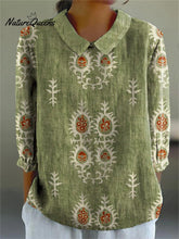 Women's Vintage Ethnic Pattern Art Print Casual Cotton And Linen 3/4 Sleeve Shirt