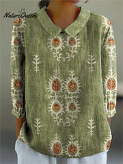 Women's Vintage Ethnic Pattern Art Print Casual Cotton And Linen 3/4 Sleeve Shirt