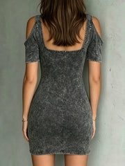 Washed Off-shoulder Square Neck Bodycon Mini Dress