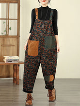 Women Vintage Patchwork Cotton Loose Denim Jumpsuits