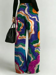 Women's Retro Geometric Color-blocking Patterns Printed Stylish Cutout Casual Denim Jeans