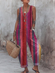 Women's Vintage Rainbow Art Print Casual Jumpsuit
