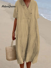 Women's Solid Color Cotton And Linen Short Sleeve Dress