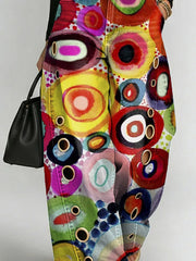 Women's Retro Geometric Art Print Casual Stylish Hollow Denim Pants
