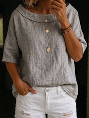 Minimalist Retro Boat-neck Cotton-linen Blouse