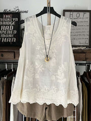Women'sVintage Lace Sleeveless Cotton and Linen Vest Top