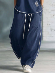 Stylish & Cozy White-trimmed Wide-leg Sweatpants