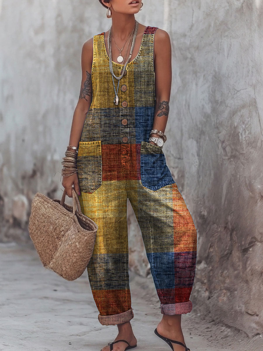 Women's Retro Geometry Print Casual Jumpsuit