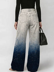 Women's Vintage Gradient Art Print Casual Fashion Cutout Jeans