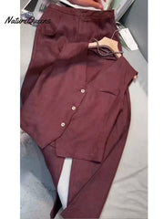 Women's Cotton And Linen Casual Vest and Pants Set