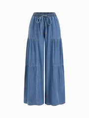 Mid-rise Drawstring Pleated Wide-leg Jeans