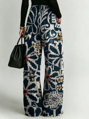 Women's Retro Geometric Floral Patterns Printed Stylish Cutout Casual Denim Jeans