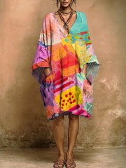 Women's Abstract Art Print V-neck Pocket Dress