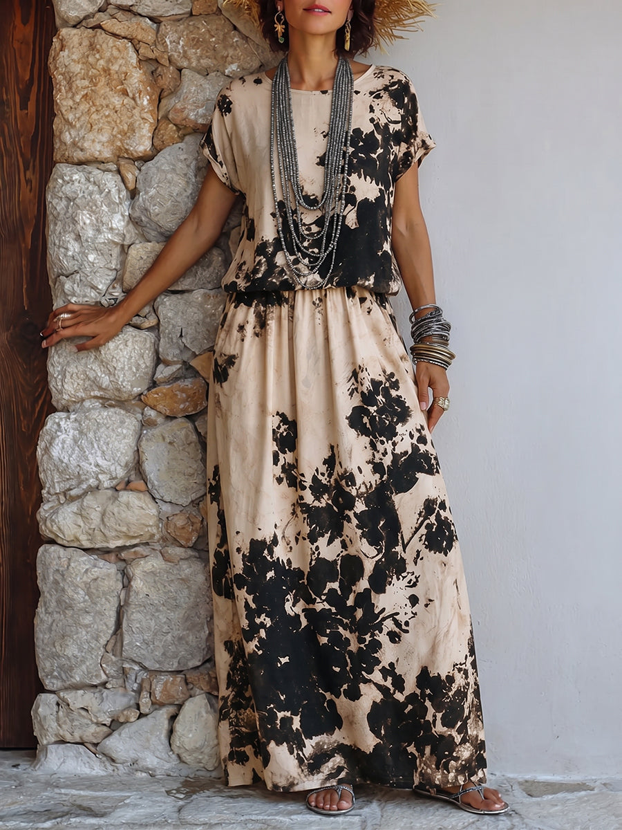 Artistic Ink-wash Print Cotton Two-piece Set