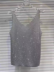 Stylish, Sparkling Rhinestone Knit Vest