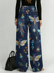 Colorful Dragonfly Decorative Pattern Women's Denim Pants