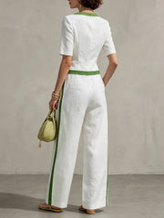 Women's Patchwork Striped Cotton-linen Set