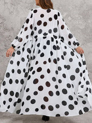 Women's Retro Polka Dot Art Print Casual Sheer Stylish Comfortable Long Shirt Dress
