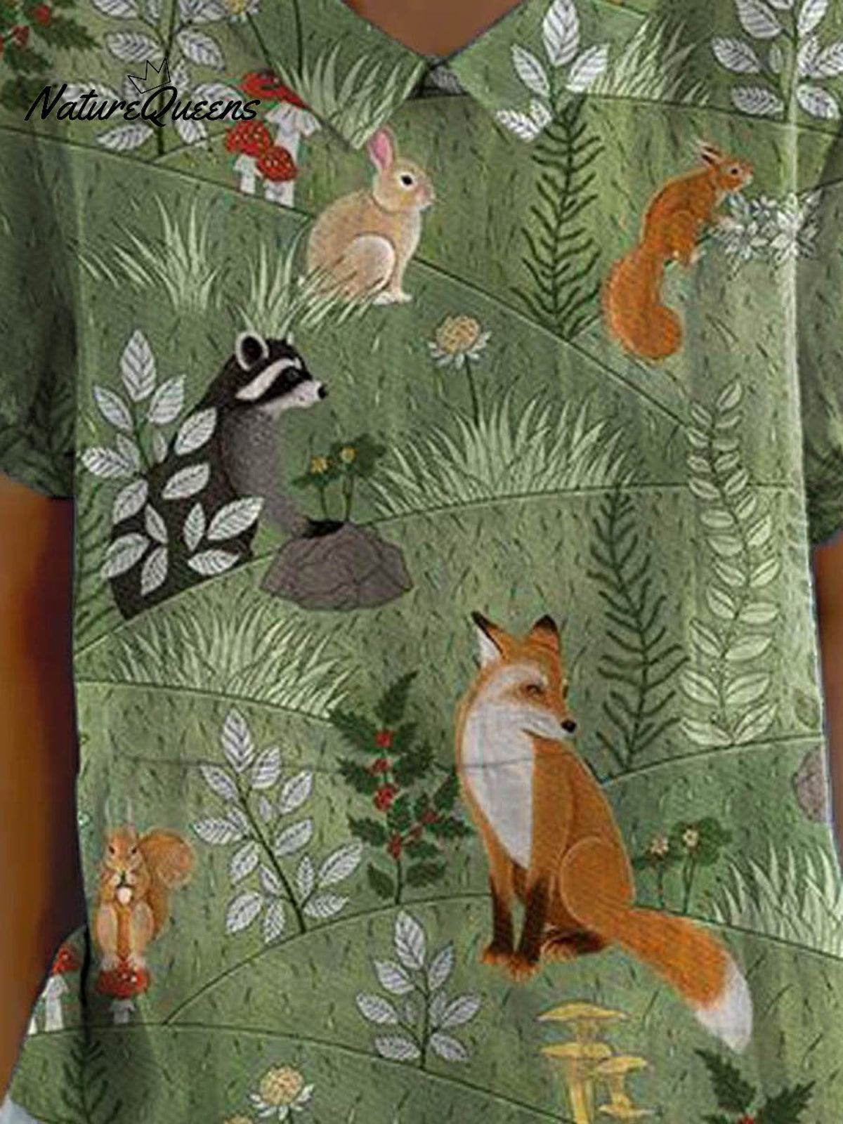 Women's Vintage Floral Animals Art Print Casual Cotton And Linen Shirt