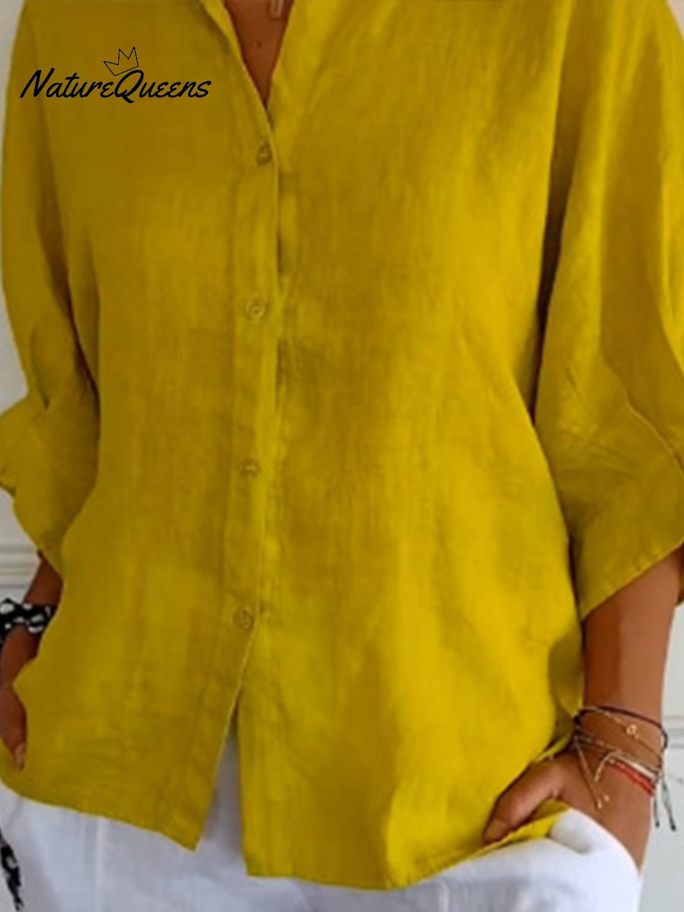 Women'sCotton & LinenCasual Tie-backShirt