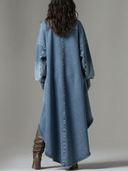 Ursime Festival Blue V Neck Lantern Sleeve Long Sleeve High Low Hem Casual Denim Mini Dresses