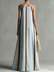 Women's Blue Striped Spaghetti-strap Dress