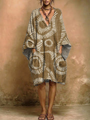 Women's Geometric Patterns Print Retro Pocket Dress