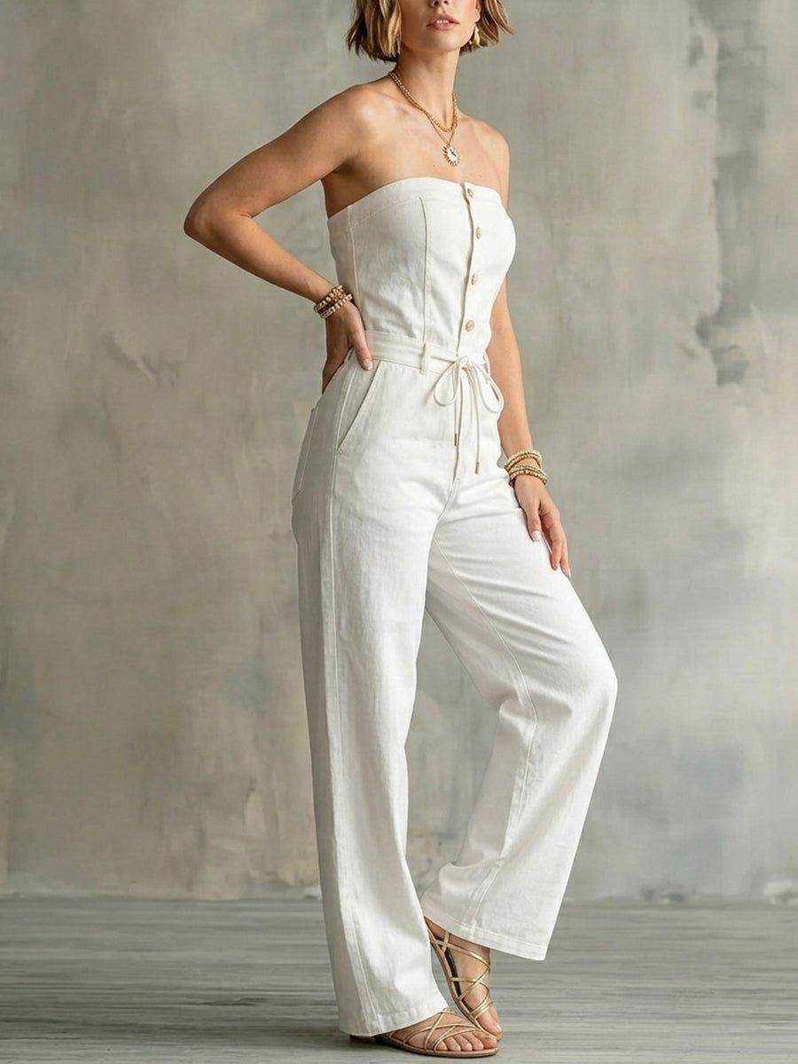 Women's Strapless Sleeveless Drawstring Jumpsuit