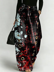 Colorful Graffiti Decorative Patterns Women's Casual Denim Pants