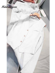 Women's Cotton And Linen Casual Vest and Pants Set
