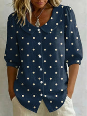 Women's Vintage Polka Dots Print Cotton Linen Top
