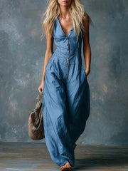 Women's Loose-fit Sleeveless Ethnic-style Jumpsuit