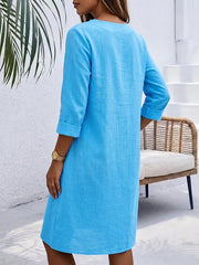 Cozy Ruffled-collar Cotton-linen Midi Dress