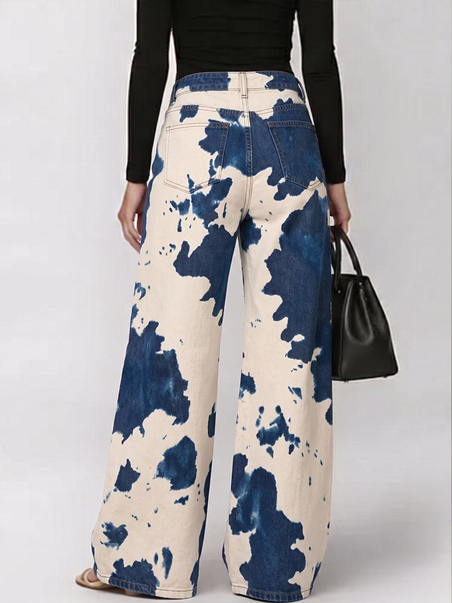 Women's Abstract Print High-waisted Wide-leg Jeans