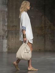 Bohemian Embroidered White Cotton And Linen Short-sleeved Shirt And Shorts Set
