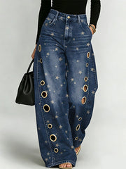 Retro Star Decorative Pattern Women's Casual Denim Pants