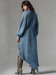 Ursime Festival Blue V Neck Lantern Sleeve Long Sleeve High Low Hem Casual Denim Mini Dresses